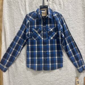 Hollister Men’s Blue Plaid Button-Up Shirt Size L Long Sleeve Western Style